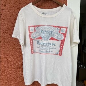 Budweiser Graphic T Shirt Women’s Short Sleeve Crewneck Ivory Retro Size XXL